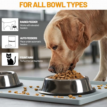 Hubulk Dog Feeding Mat,100% Waterproof Food Grade Silicone Pet Food and Water Bowl Placemat,Dishwasher, High Raised Edge to Prevent Spills,Nonslip Tray to Stop Messes on Floor（28"x18"x0.8", Mist） - color: Mist, size: 28"l X 18"w
