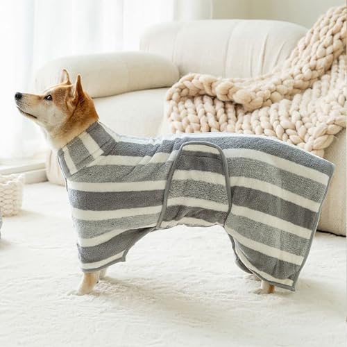 YiZYiF Microfiber Dog Bath Towel Robe Super Absorbent Pet Drying Coat with Adjustable Collar and Belly Strap for Swimming Gray Medium