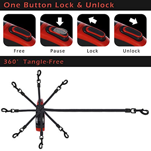 Upgraded Retractable Dog Leash, 16" Extra Long Tangle-Free Reflective Nylon, Small to Medium Dogs up to 110lbs, Waste Bags and Dispenser Included (Red) - style: (Upgraded) Red