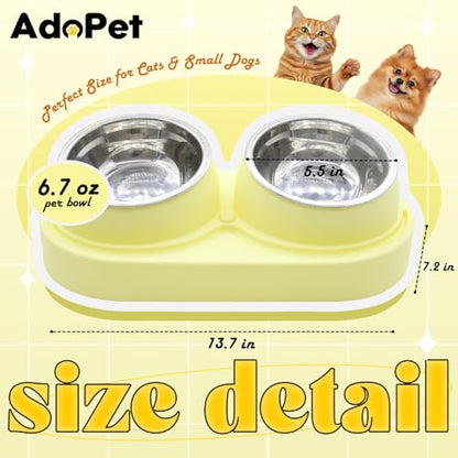 Non-Slip Tilted Double Dog & Cat Bowl with Removable Inserts, Anti-Tip Dual Food and Water Feeder for Small Dogs and Cats, Easy to Clean (Pastel Yellow) - color: Pastel Yellow