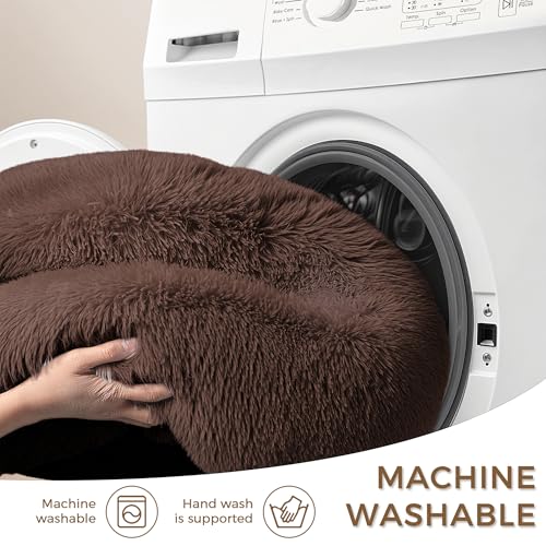 Calming Round Dog Bed & Cat Bed with Anti-Slip Bottom, Medium Size Washable Anti-Anxiety Donut Dog Beds for Small Dogs & Cats, Fluffy Plush Soft Dog Bed(24 Inch, Dark Brown) - color: Dark Brown, size: 24"l x 24"w x 8"th