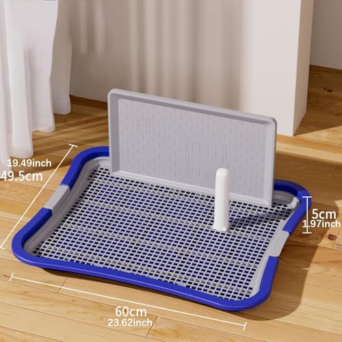 HouseVibe Indoor Dog Potty Tray with Protection Wall and Removable Post No Spilling Puppy Training Toilet for Apartment Bunny Small Medium Dogs- Large Blue - color: Large Blue