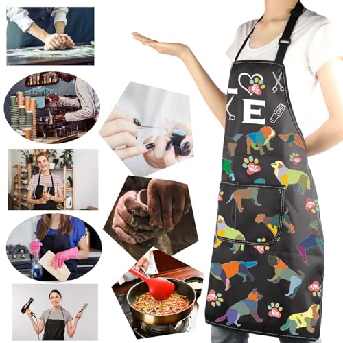 MBMSO Dog Grooming Apron Dog Kitchen Cooking Apron Dog Lover Gift for Groomer Waterproof Apron Colorful Dog Apron with Pocket
