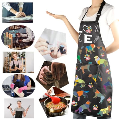 MBMSO Dog Grooming Apron Dog Kitchen Cooking Apron Dog Lover Gift for Groomer Waterproof Apron Colorful Dog Apron with Pocket