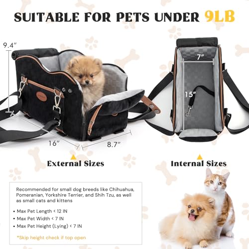 Woochpet Small Dog Car Seat, Auto Booster for Pet Travel, Portable Carrier Bed with Safety Leash Up to 9 lbs - size: Small