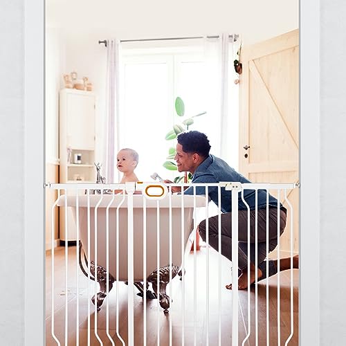 owlie Baby Gate for Stairs - 29-57'' Wide,No Drilling, Pressure Mount, White (30.5'' Tall) - color: White, size: Wide 29-57''