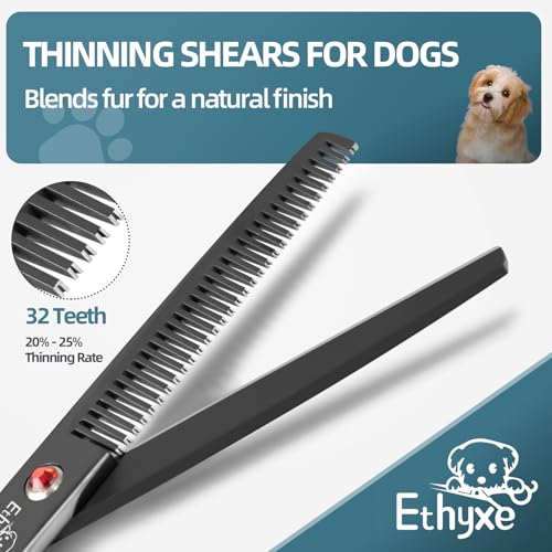7.0" Professional Dog Grooming Scissors Kit – 3-Piece Set with Straight, Curved & Thinning Shears, Black Japanese Stainless Steel, Includes Grooming Comb for Dogs & Cats - style: Set