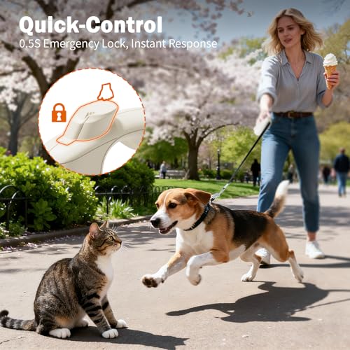 OUTRUN Retractable Dog Leash 26 FT Walking Leash up to 110 lb, Strong Nylon Tape No Tangle, Heavy Duty One-Handed Brake Lock, Black