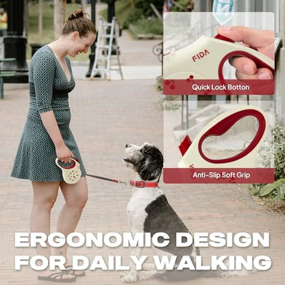 Fida Retractable Dog Leash, 16 ft Dog Walking Leash for Small Dogs up to 26 lbs, 360° Tangle Free, Cherry - color: Cherry, size: Small