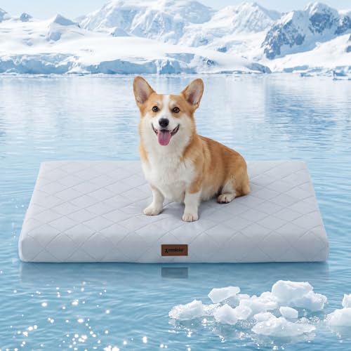 ZOMISIA Orthopedic Cooling Dog Beds Large Sized Dog, Q-Max>0.5 Cooling Mat with Removable Washable Cover, Breathable Egg Crate Foam Non-Slip Summer Pad for for Furry Pets Outdoor, 35x22 Inch, Grey - size: 35x22"(L-Crate)