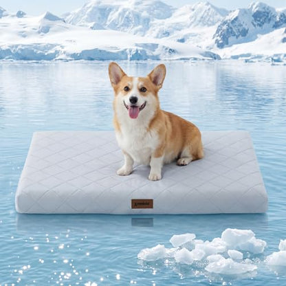 ZOMISIA Orthopedic Cooling Dog Beds Large Sized Dog, Q-Max>0.5 Cooling Mat with Removable Washable Cover, Breathable Egg Crate Foam Non-Slip Summer Pad for for Furry Pets Outdoor, 35x22 Inch, Grey - size: 35x22"(L-Crate)