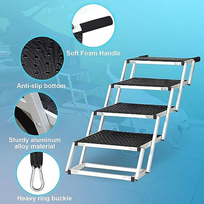 Uross Dog Stairs for Car 4 Steps Suitable for Car Trunk Heights 23"-26"- Collapsible Dog Steps for Car and SUV, Aluminum Pets Stairs for Large Pets, Telescoping Pet Step Ladder for Truck, High Bed - size: 4 Steps (Suitable for Car & Small SUV)
