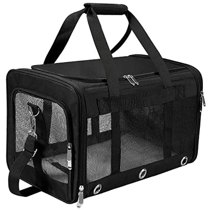 Soft Sided Cat/Dog Carrier，Collapsible Mesh Pets Travel Carriers for Pet/Puppy with Shoulder Strap & Removable Mat，Top Load Small Dogs/Cats Carry Bag Up to 25 Lbs（Black - L） - size: Black L