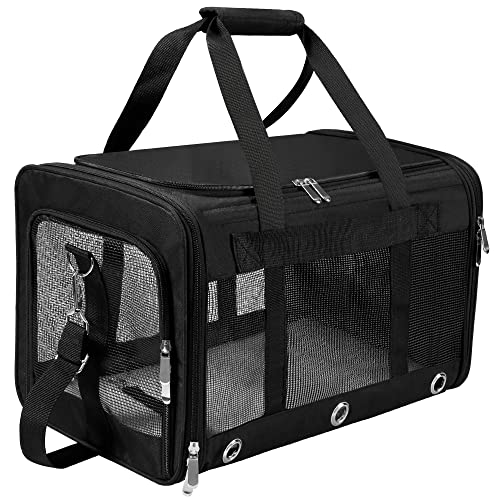 Soft Sided Cat/Dog Carrier，Collapsible Mesh Pets Travel Carriers for Pet/Puppy with Shoulder Strap & Removable Mat，Top Load Small Dogs/Cats Carry Bag Up to 25 Lbs（Black - L） - size: Black L