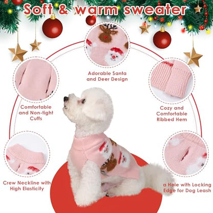 LUBOT NEW Ugly Christmas Sweaters for Puppy Cute Funny Wintertime and Holiday Parties Knitted Pullover Sweater Small Dog Santa&Deer Pink X-Small - color: Pink Deer, size: X-Small