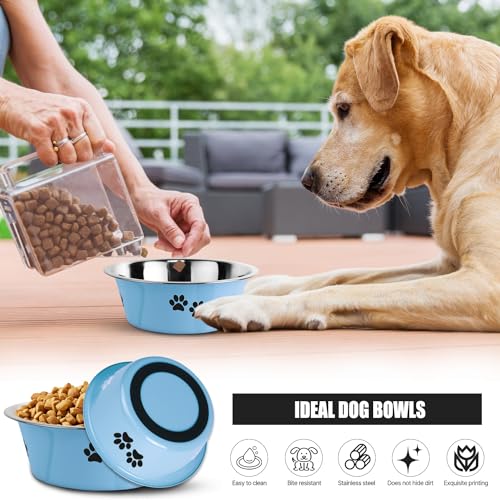 YUDANSI Dog Bowls 2 Pack Small Medium Dogs Feeding Food Water Bowl with Non-Slip Silicone Sole, Stainless Steel Dog Dishes Elevated Raised Pet Feeder (Blue, XL(8.5 Cups) - color: Blue, size: XL(8.5 Cups)