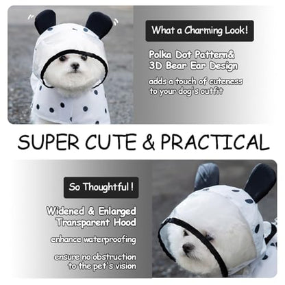MANON ROSA Dog Clothes- Waterproof & Quick-Drying Puppy Raincoat with Hood and Leash Hole Cute Hooded Rain Poncho Gear for Small Medium Large Dogs Dot Medium - color: A.Polka Dot, size: Medium