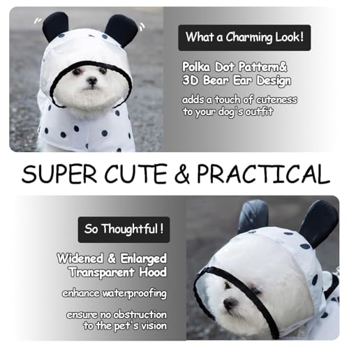 MANON ROSA Dog Clothes- Waterproof & Quick-Drying Puppy Raincoat with Hood and Leash Hole Cute Hooded Rain Poncho Gear for Small Medium Large Dogs Dot XL - color: A.Polka Dot, size: X-Large