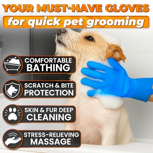 Cat and Dog Shampoo Gloves with 3000 Soft Bristles – 2-in-1 Dog Bath Gloves 11.6", Durable Silicone, Saves Shampoo | Massage, Grooming & Clean Wet or Dry – Made for Every Breed and Coat Style (Blue) - color: Blue
