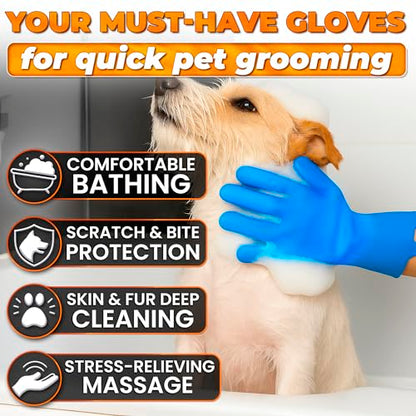 Cat and Dog Shampoo Gloves with 3000 Soft Bristles – 2-in-1 Dog Bath Gloves 11.6", Durable Silicone, Saves Shampoo | Massage, Grooming & Clean Wet or Dry – Made for Every Breed and Coat Style (Blue) - color: Blue
