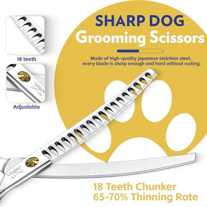 JASON Dog Scissors for Grooming - 7" Up-curved Chunker Shears with 65%-70% Thinning Rate, Professional Japanese 440C Stainless Steel Dog Grooming Chunkers with Adjustable Screw (18 Teeth, Silver) Gift - style: Up-curved Chunkers02