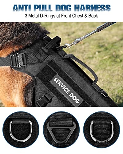 Tactical Dog Harness - PETNANNY Service Dog Vest for Large Dogs Fully Body Coverage in Training Dog Harness with 2 Reflective Dog Patches, Handle, Hook and Loop Panels, Dog MOLLE Vest (Black, M) - color: Black, size: Extended Back M (Chest: 25-35", Neck:
