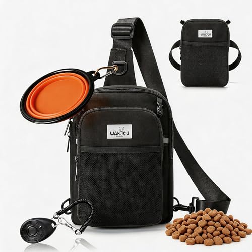 Dog Training Pouch with Removable Pocket, Dog Treat Pouch Waist Belt Clip for Hands-Free Training, Built in Water Bottle Holder, 3 Ways to Wear