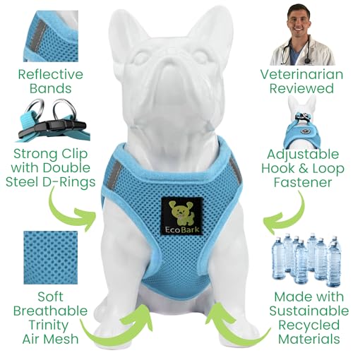 EcoBark Teacup Dog Harness- Luxury Soft Step in Dog Harness for Puppy & Tiny Dogs - Reflective Mini Body Halter Vest (XXXS Baby Blue) - color: Sky Blue, size: XXXS- 2 to 3 lbs- Chest up to 10 in (Pack of 1)