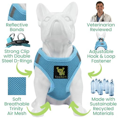 EcoBark Teacup Dog Harness- Luxury Soft Step in Dog Harness for Puppy & Tiny Dogs - Reflective Mini Body Halter Vest (XXXS Baby Blue) - color: Sky Blue, size: XXXS- 2 to 3 lbs- Chest up to 10 in (Pack of 1)