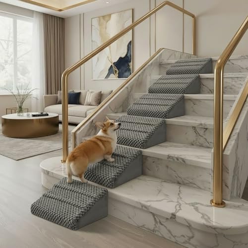 Dog Ramp for Stairs - Dog Steps-Anti-Slip Foam Stair Wedges for Small & Senior Dogs,Gentle Slope Pet Steps with Washable Corduroy Cover, Self-Sticky Pads for Safe Climbing (Gray, 6-Pack) - color: Gray, 6-Pack