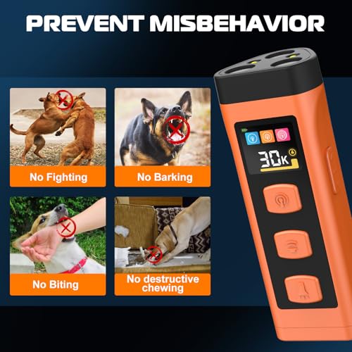 Dog Bark Deterrent Device, Color Display 2000 mAh Rechargeable Ultrasonic Anti-Barking Trainer with 4 Frequency Settings 25/30/40/55 kHz, 65ft Long-Range, Safe & Effective Alternative to Bark Collars - color: 1 Pack Orange