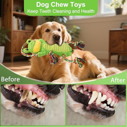 Drmstow Dog Toys for Aggressive Chewers - Interactive Plush Squeaky Toy with Crinkle Paper & Rope, Durable Chew Toys for Anxiety Relief, Small Medium Large Dogs - color: Green1
