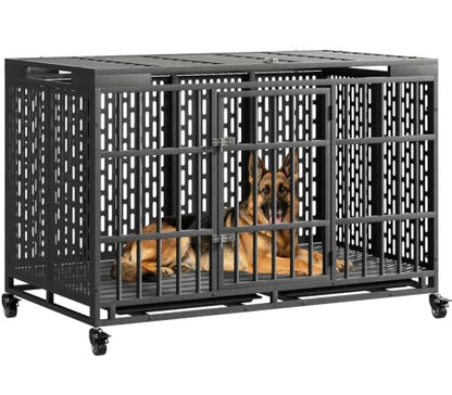 Snuowu 54 Inch Heavy Duty Dog Crate with Wheels, Metal Big Dog Cage for Large and Medium Dogs, Extra Large XL XXL Indestructible Dog Crate with Removable Tray. - size: 53.4"L x 29.0"W x 32.0"H