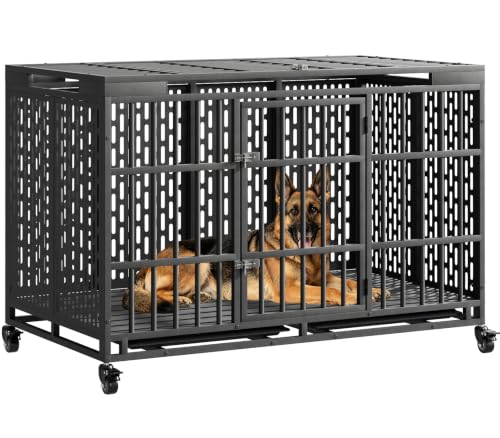 Snuowu 54 Inch Heavy Duty Dog Crate with Wheels, Metal Big Dog Cage for Large and Medium Dogs, Extra Large XL XXL Indestructible Dog Crate with Removable Tray. - size: 53.4"L x 29.0"W x 32.0"H