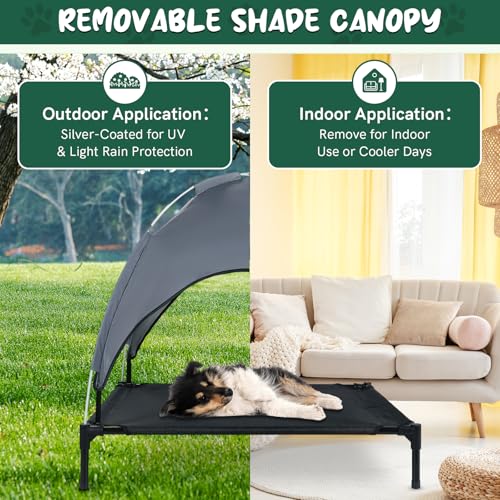 MYFULLY Elevated Dog Bed with Removable Sun Shade Canopy Portable Outdoor Pet Cot for Small and Medium Breeds, Waterproof Elevated Dog Bed for Camping, Backyard or Indoor Use