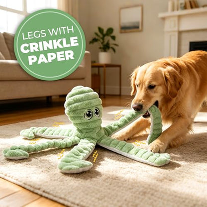 Prime Pets Dog Toys for Large Dogs, 27” Extra Large Plush Octopus Dog Toy, Crinkle Squeaky Dog Toy for Small Medium Large Breeds, Interactive Stuffed Chew Toys to Keep Them Busy, Green - color: Green