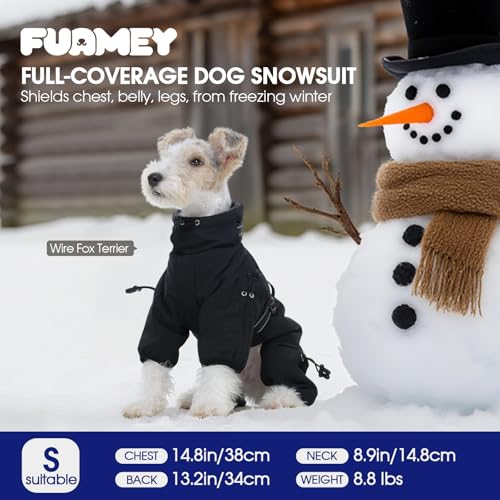 FUAMEY Full Body Dog Coat,Warm Dog Fleece Jackets with Harness Built in Windproof Dogs Snowsuit Zip up Pet Four Legged Pets Jumpsuit Winter Outfit Cold Weather Coats for Extra Small Dogs Black XS - color: Black, size: X-Small
