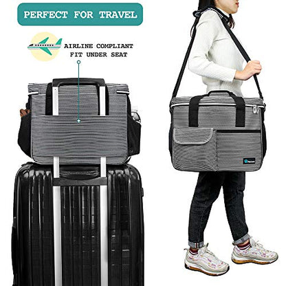 PetAmi Dog Travel Bag Organizer, Pet Travel Kit with 2 Food Containers & 2 Collapsible Dog Bowls, Pet Supplies Tote with Luggage Sleeve, Weekend Road Trip Camping Essentials, Stripe Black, Medium - color: Stripe Black, size: Medium - 14.5"L x 8"W x 12.0"H