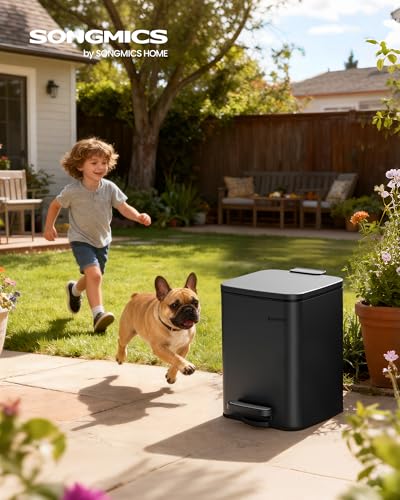 SONGMICS Dog Poop Trash Can, 1.6-Gallon (6 L) Outdoor Garbage Can with Lid, Soft Close, Stainless Steel with Inner Bucket, Ink Black ULTB590BH01 - color: Ink Black