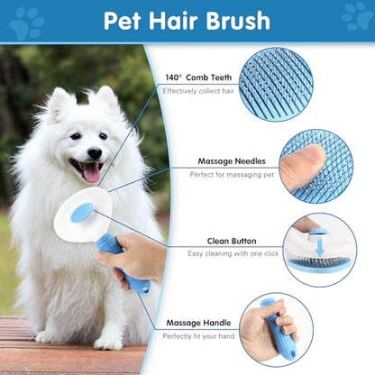 Dog Brush Dog Grooming Kit 7PCS Dog Brush for Shedding-Dog Brushes for Grooming, Dematting Comb for Dogs, Cat Nail Clipper with Nail File, Flea Comb, Pet Comb, Pet Bath Brush-Blue - size: 7PCS+Bag