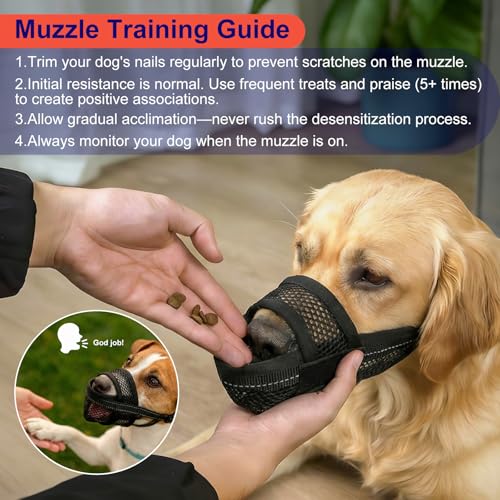 Breathable Dog Muzzle, Soft Mesh, XXL | Large Medium Small Dogs, Reflective Straps, Prevents Biting Chewing Scavenging, Allows Drinking - size: XXL