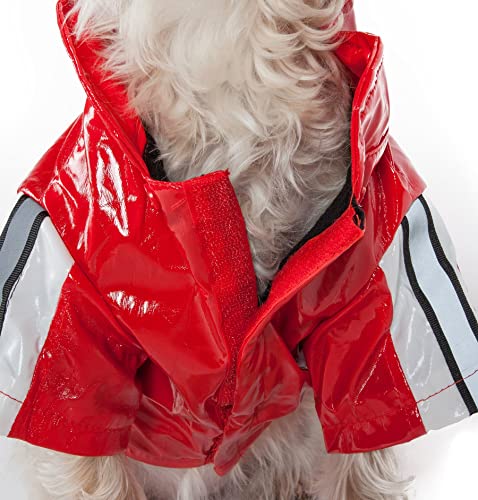 Pet Life ® Reflecta-Glow Multi-Adjusting Reflective Year-Round Fleece Reversed PVC Pet Jacket Waterproof Dog Raincoat with Removable Hood - color: Red, size: Small
