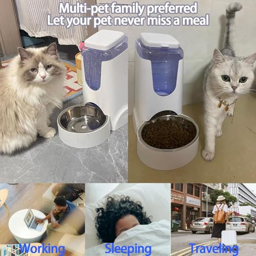 Hamiledyi Pets Automatic Gravity Feeder Dogs 2.8L Food & 4L Water Dispenser Set with Stainless Steel Bowl for Medium Big Dog Cat (White) - color: White