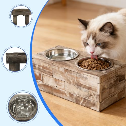Huntley Equestrian Pet Elevated Dog and Cat Double Bowl Feeder Stainless Steel Bowls (Berjen, Large), Tan, Model:02141 - size: Large