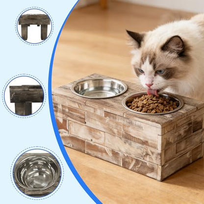 Huntley Equestrian Pet Elevated Dog and Cat Double Bowl Feeder Stainless Steel Bowls (Berjen, Large), Tan, Model:02141 - size: Large