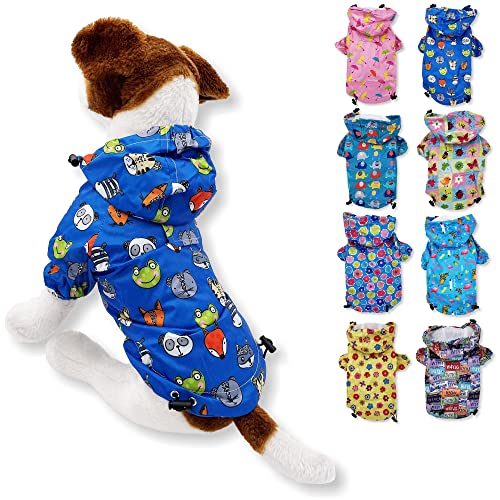 Dog Raincoat Hooded Leash Hole Waterproof Rain Coat Jacket Rainwear for Small Pet Cat Puppy (XXS: Length - 8", Blue Animal) - color: Blue Animal, size: XXS: Chest - 10", Length - 8"