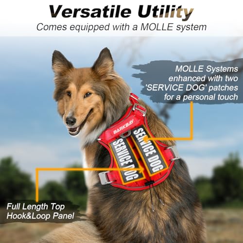 BARKBAY Service Dog Vest Tactical Dog Harness Medium Large Sized Dog No Pull Adjustable Dog Harness Reflective K9 Working Training Easy Control Military Molle System(Red,L) - color: Red, size: Large