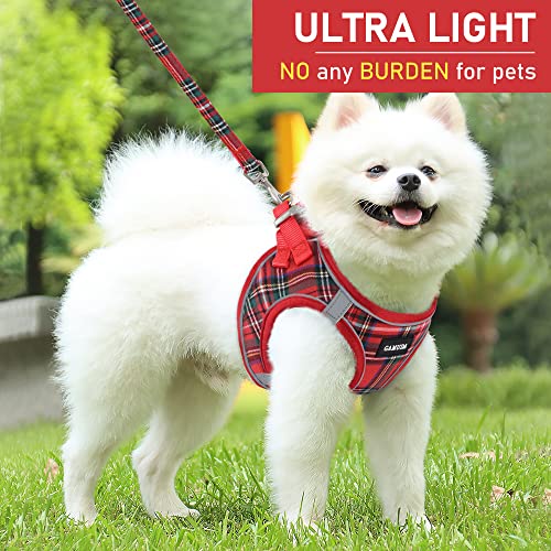 GAMUDA Small Dog Harness Collar and Leash Set, Step in No Chock No Pull Soft Mesh Adjustable Dog Vest Harnesses Plaid Reflective for Dogs Puppy Cats Kitten Rabbit (Red, L) - color: Red, size: L