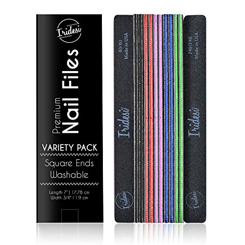 Professional Nail Files Black Color Coded Center Washable Emery Boards 7 Inches Long Square End Serrated Edge 12 Fingernail Files Per Pack (Assorted) - size: 7 Inch (Pack of 1)