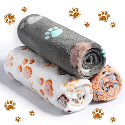 Tegeme 12 Pcs Pet Blankets 23 x 16 Inch Soft Fluffy Fleece Dog Cat Warm Paw Print Pattern Blankets Flannel Throw for Pets Dog Puppy Cat(Dark Gray, White, Camel) - color: Dark Gray, White, Camel, size: 23 x 16 Inch